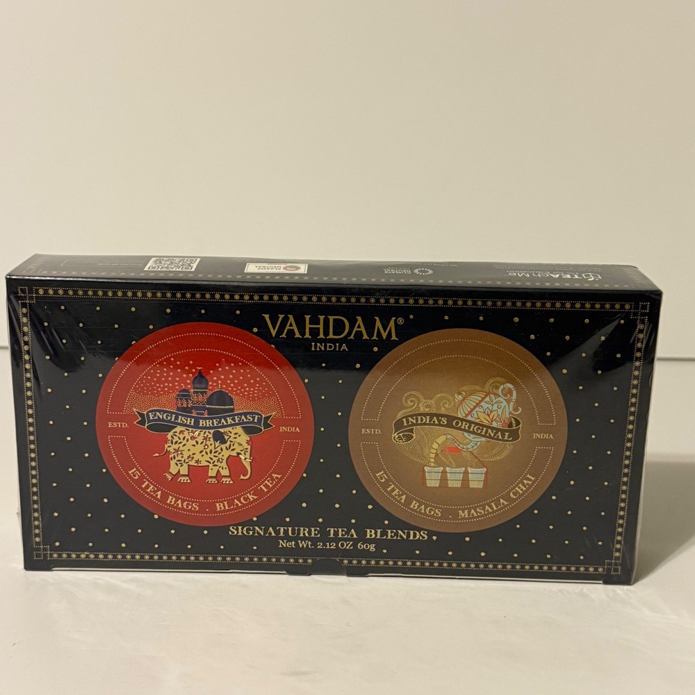 Vahdam‎ India Signature Tea Blends English Breakfast & Masala Chai 30 Tea Bags